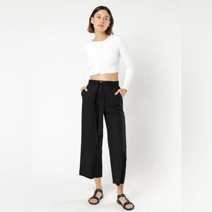 NUDE LUCY Brynn linen cotton natural black crop pants s